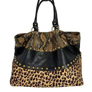 Clever Carriage Company Satchel Tote Bag Leopard Hair on Hide Fur Snakeskin Prnt
